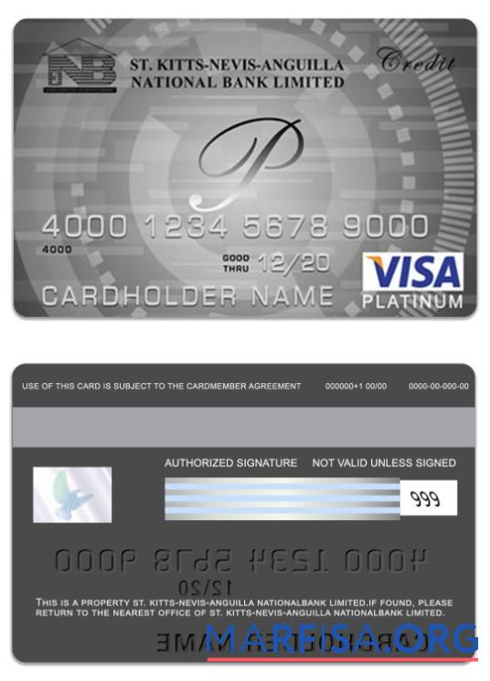Printable Saint Kitts and Nevis National Bank Limited visa platinum card real example